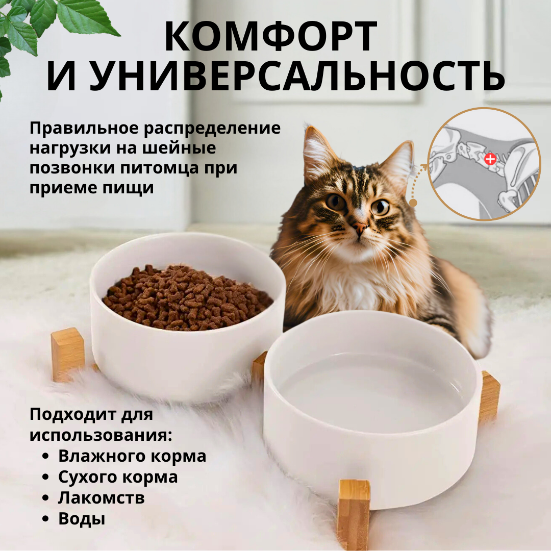 Миска двойная керамическая ZDK ZooWell Aura 850 мл (на подставке) цвет белый - фото 3