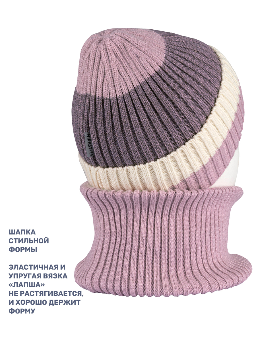 Комплект шапка и снуд NIKASTYLE 12з16524 пудра/молоко - фото 4