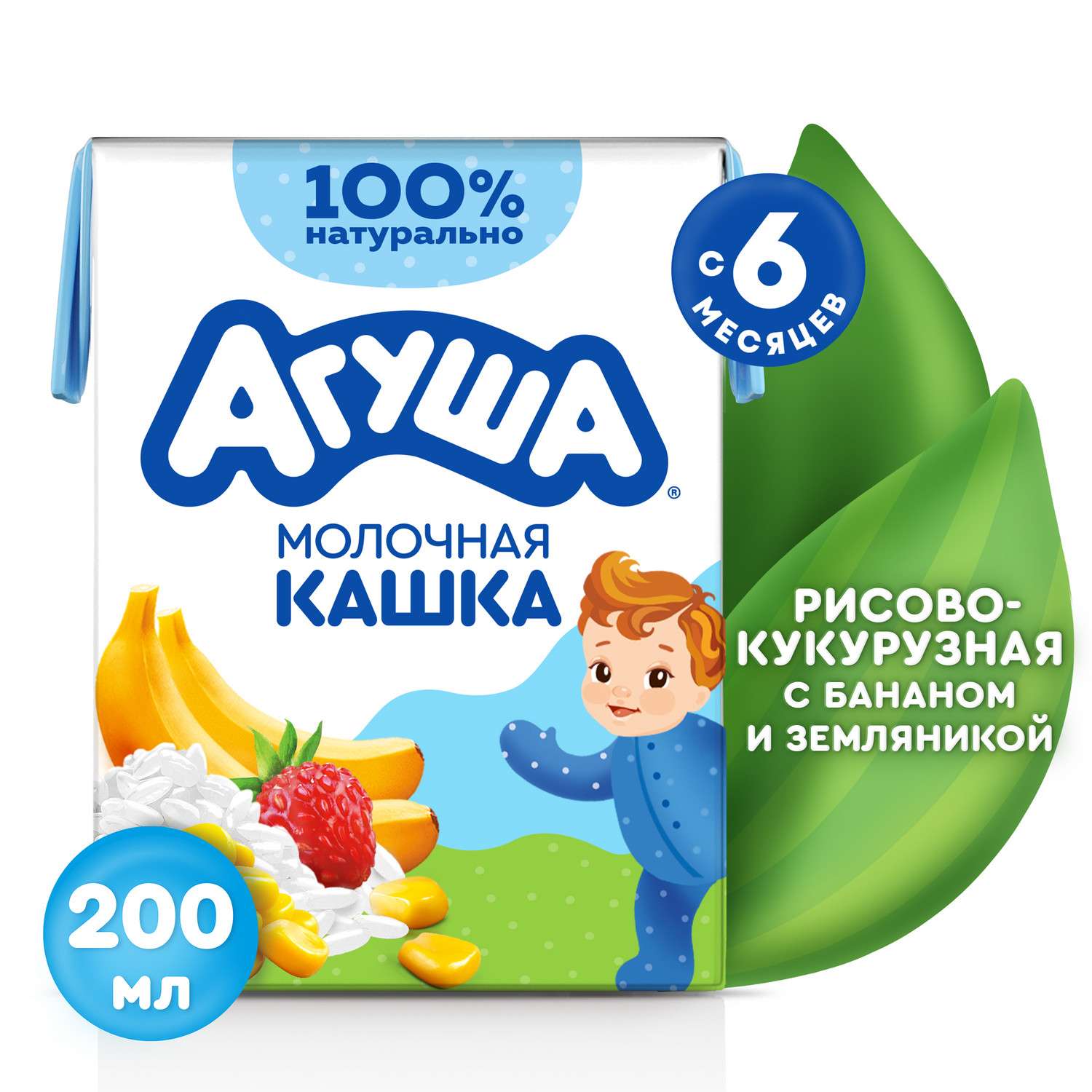 Каша жидкая Агуша рисово-кукурузная Банан и земляника 2% 200мл - фото 1