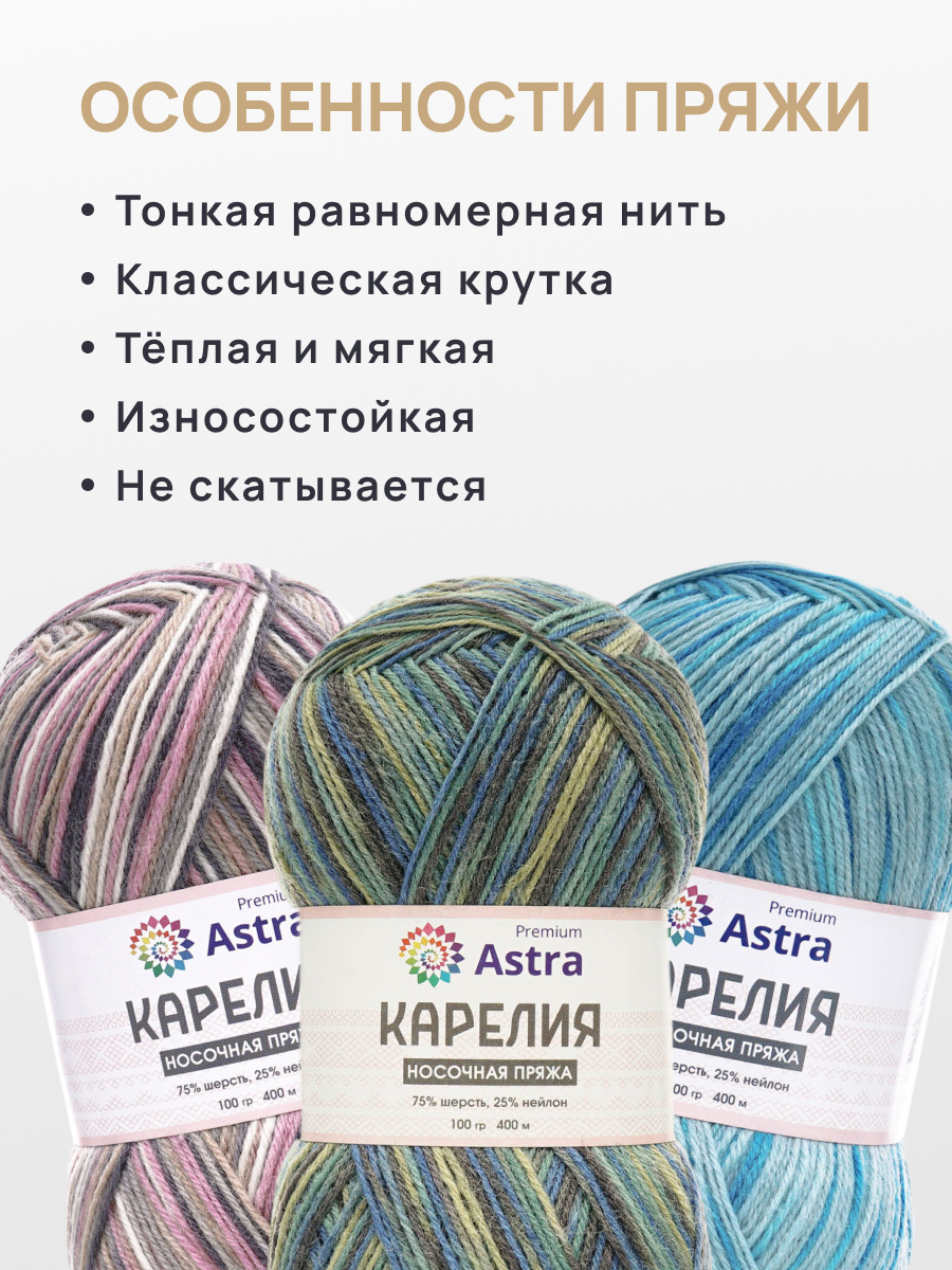 Пряжа для вязания Astra Premium карелия носочная шерсть нейлон 100 гр 400 м цвет 1004 2 мотка - фото 5