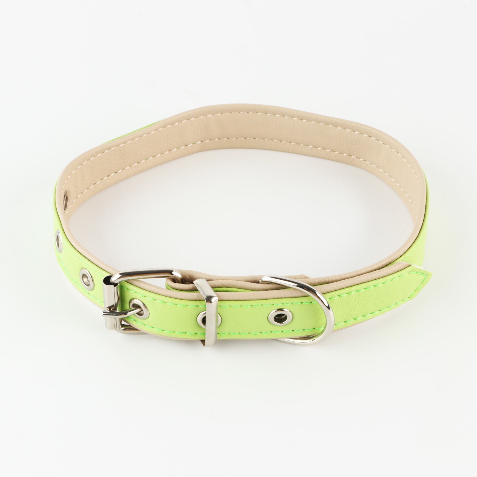 Комплект Пушистое счастье ошейник и поводок из экокожи салатовый с бежевым - фото 4