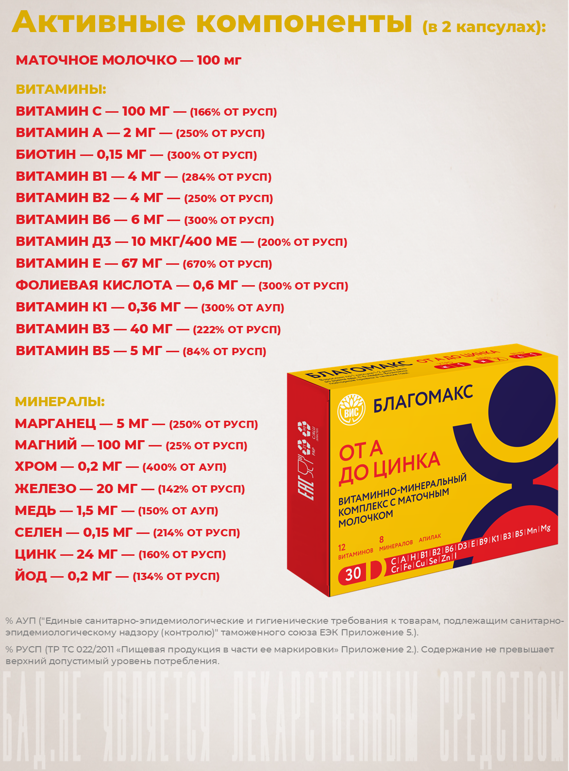 БАД Благомакс Витаминно-минеральный комплекс от А до Цинка с маточным молочком - фото 4