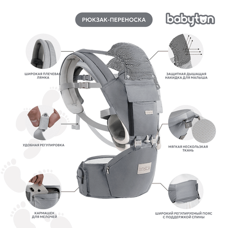 Рюкзак-кенгуру Babyton Хипсит Grey YD0301
