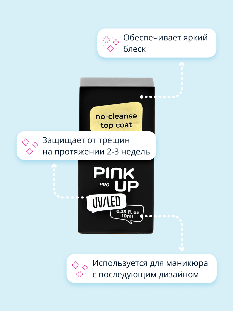 Верхнее покрытие для ногтей Pink Up no-cleanse top coat без липкого слоя 10 мл - фото 2