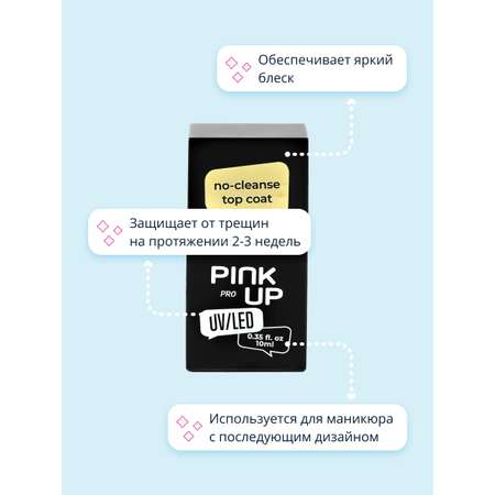Верхнее покрытие для ногтей Pink Up no-cleanse top coat без липкого слоя 10 мл