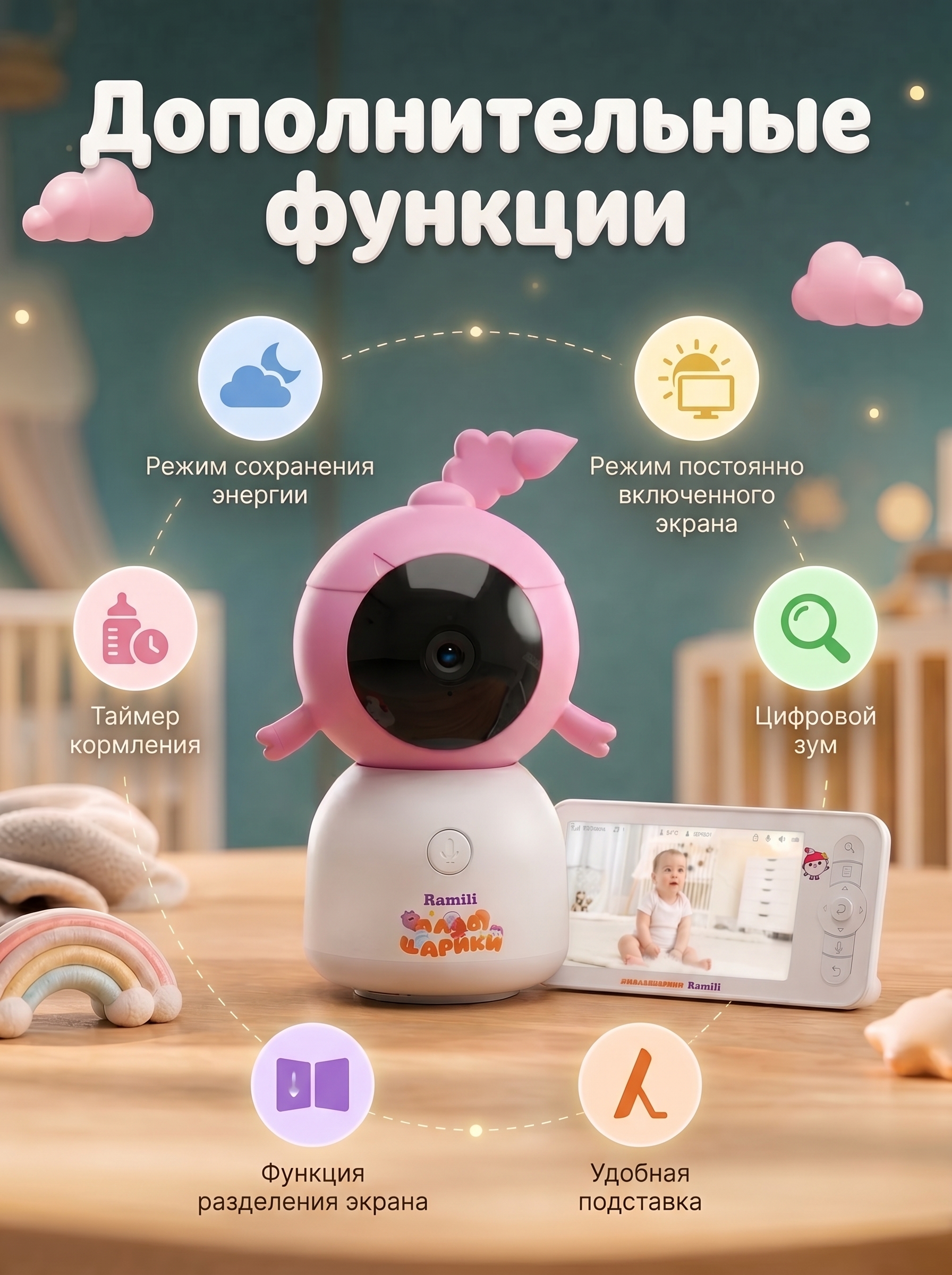 Видеоняня Ramili Малышарики Нюша с Wi-Fi и без - фото 7