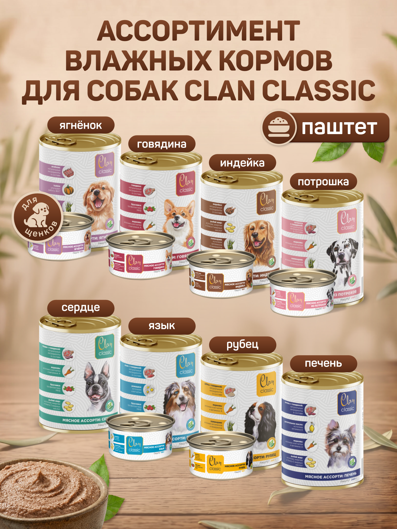 Корм для собак влажный Clan Classic Мясное ассорти с индейкой паштет ж/б 100г 6 шт. - фото 7