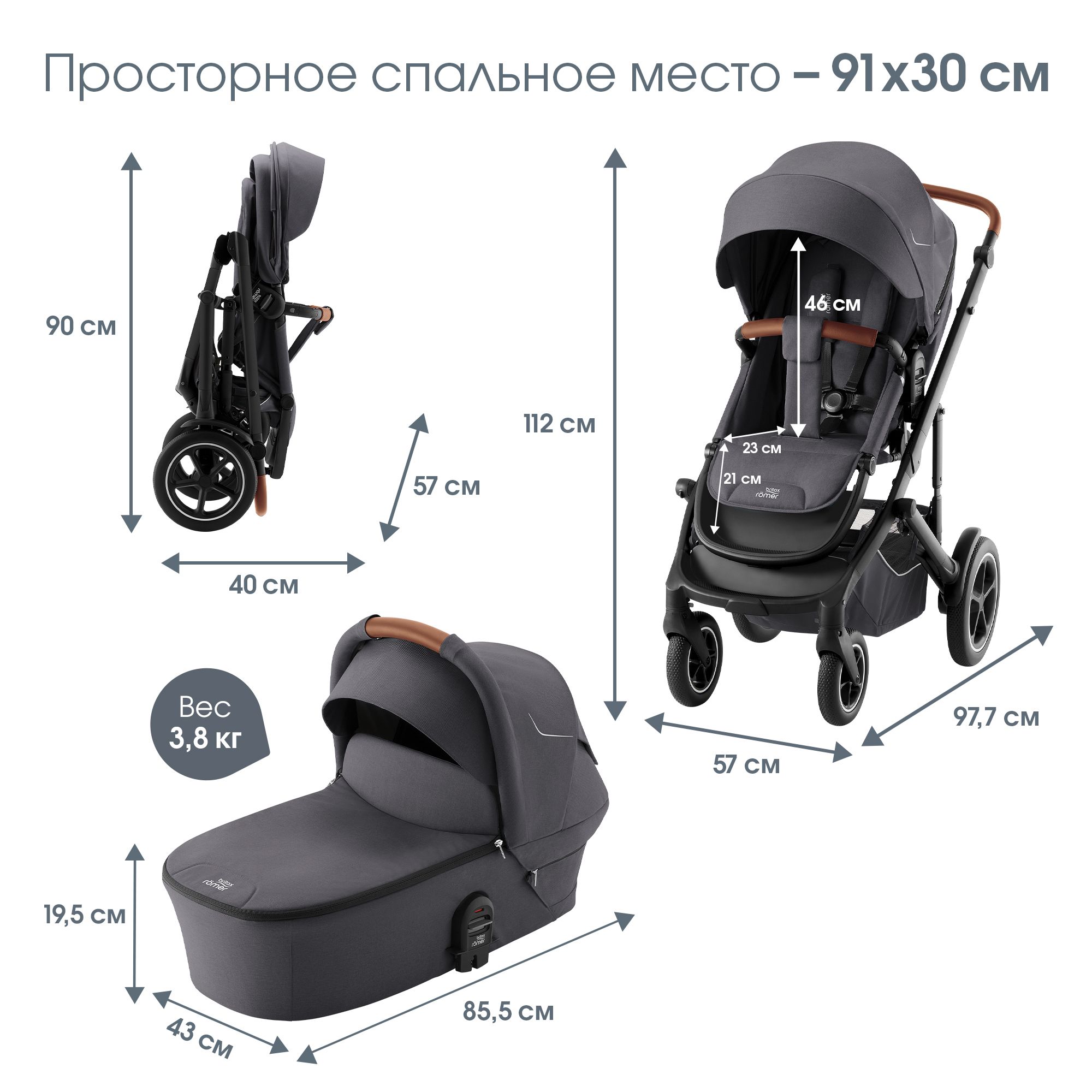 Коляска 2в1 Britax Roemer Smile 5Z Midnight Grey серый - фото 13