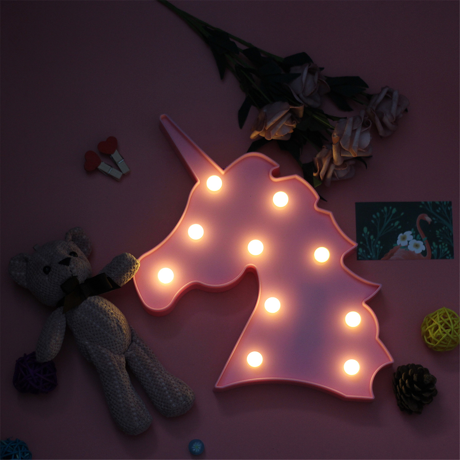 Ночник-светильник MINI-TOYS настольный «Волшебный единорог» 10*LED лампочек - фото 2