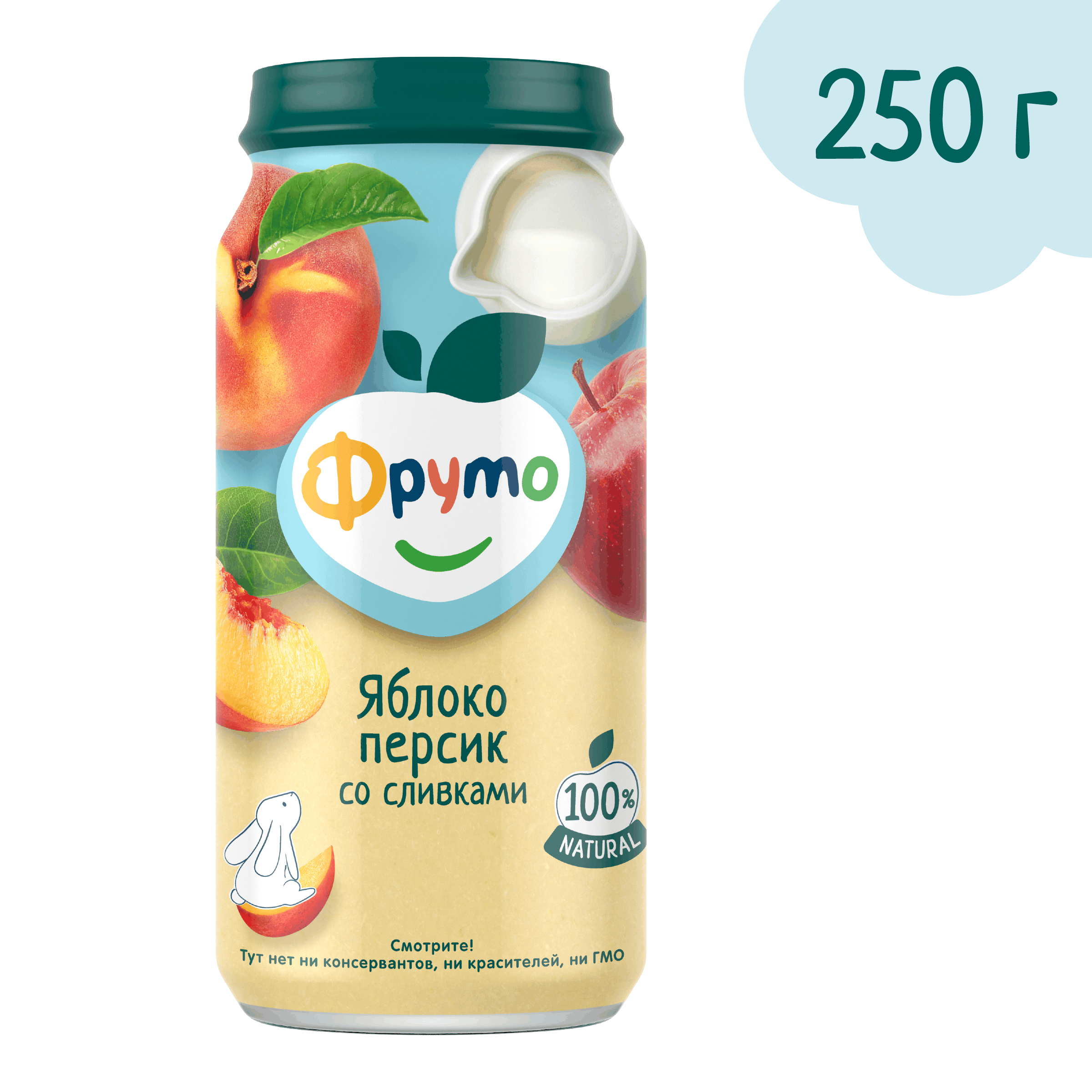 Пюре ФрутоНяня Яблоко-персик-сливки с сахаром с 6 мес 250 г - фото 1