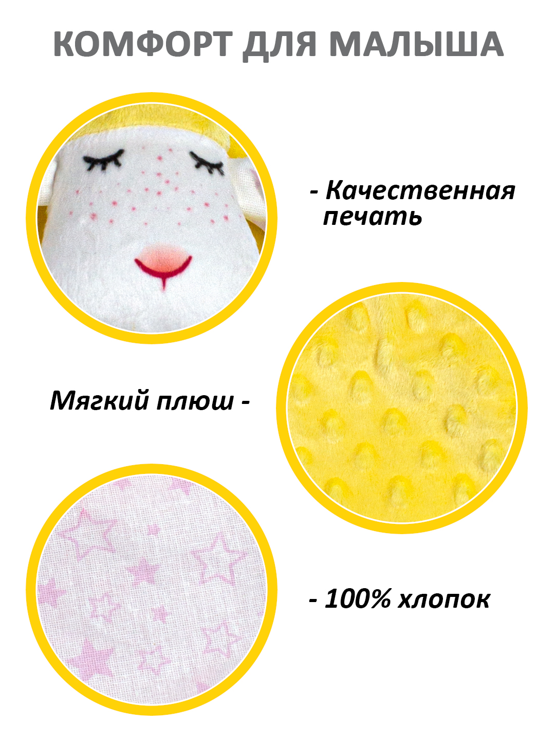 Игрушка Штучки к которым тянутся ручки комфортер Овечка желтый - фото 4