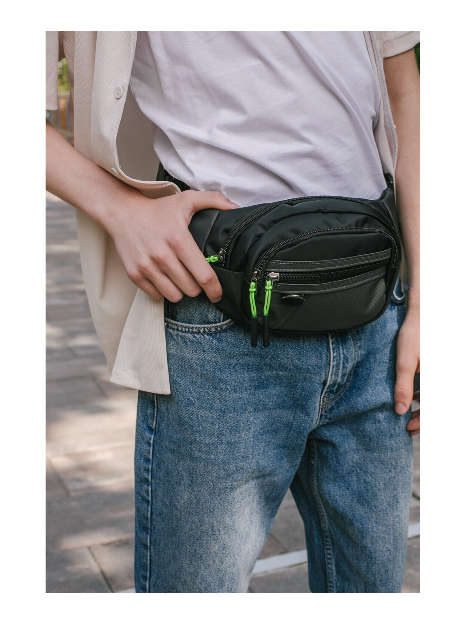 Сумка HEIKKI чёрный/зеленый поясная - фото 12