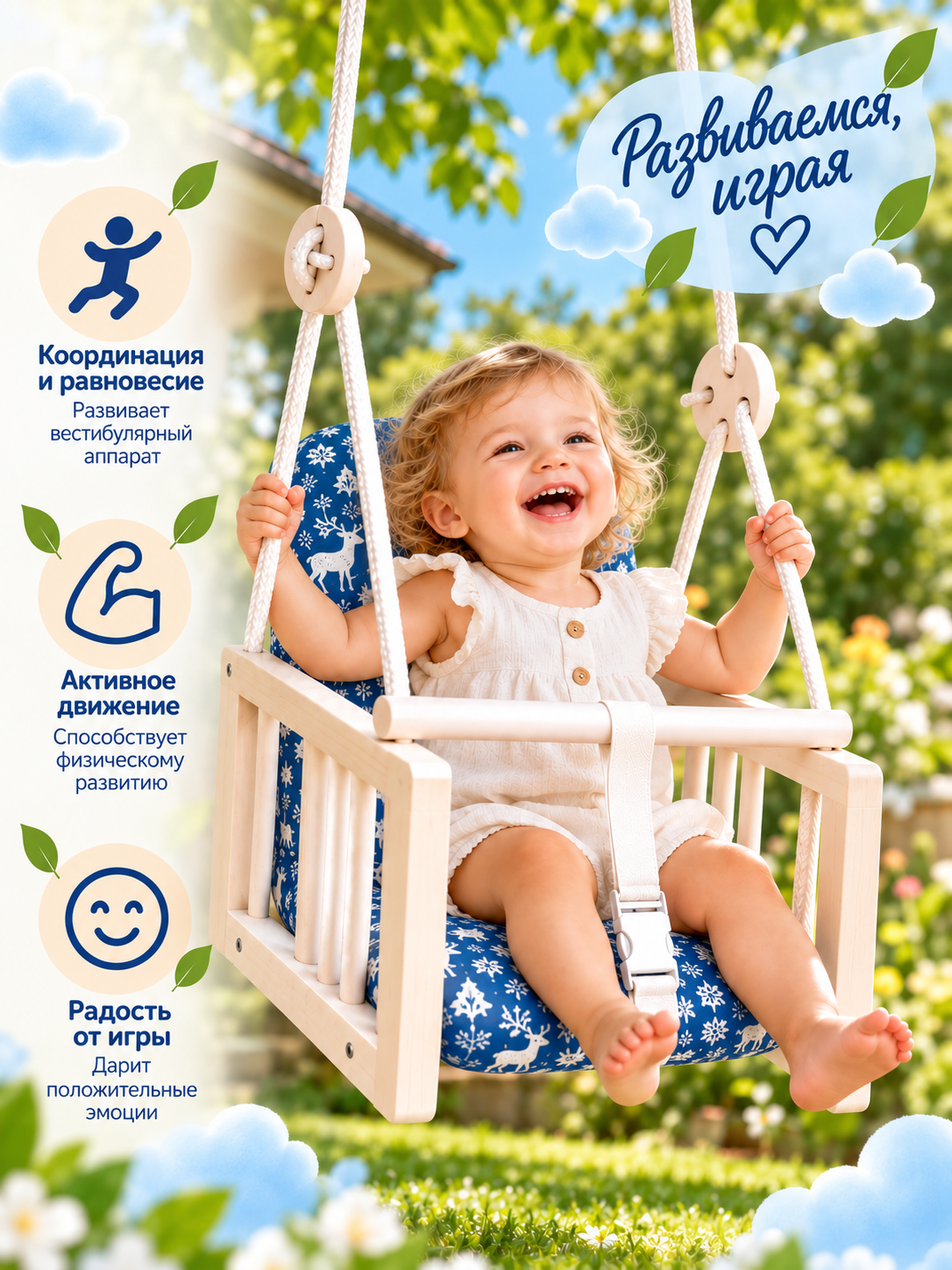 Качели детские подвесные Joy (синий) - фото 3