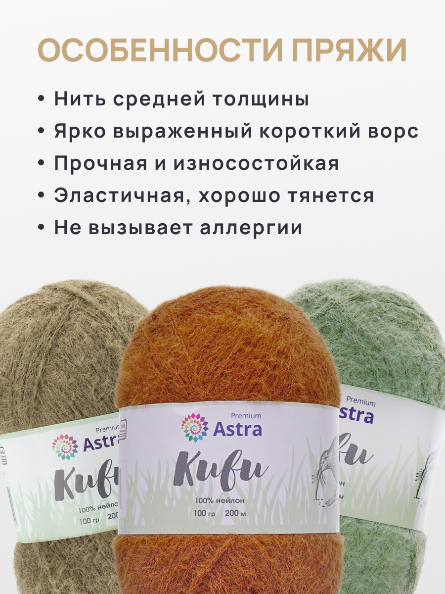 Пряжа для вязания Astra Premium киви фантазийная с выраженным ворсом киви нейлон 100 гр 200 м 06 коричневый 3 мотка - фото 3