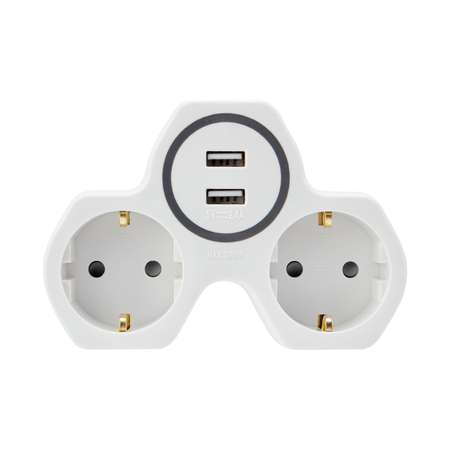 Двойник электрический REXANT с заземлением и защитными шторками + 2 USB порта белый