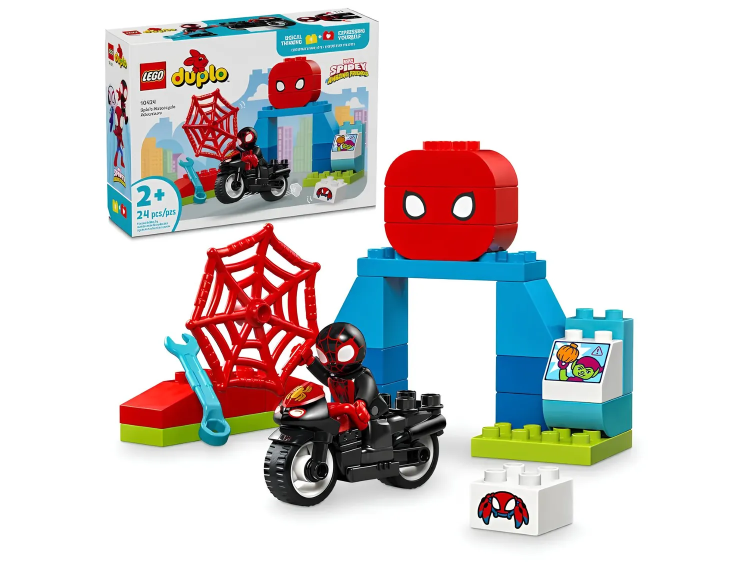 Изображение товара Конструктор LEGO DUPLO 10424 Приключения на паучьем мотоцикле для малышей от 2 лет