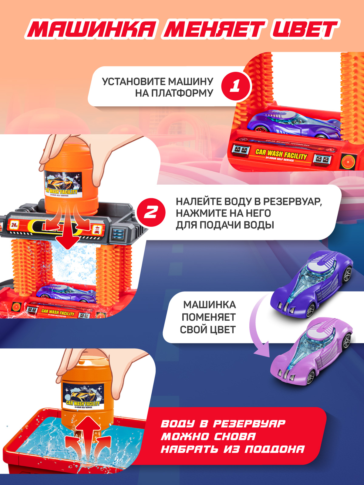 Автомойка AUTODRIVE с машинкой Пожарная JB0405577 - фото 3
