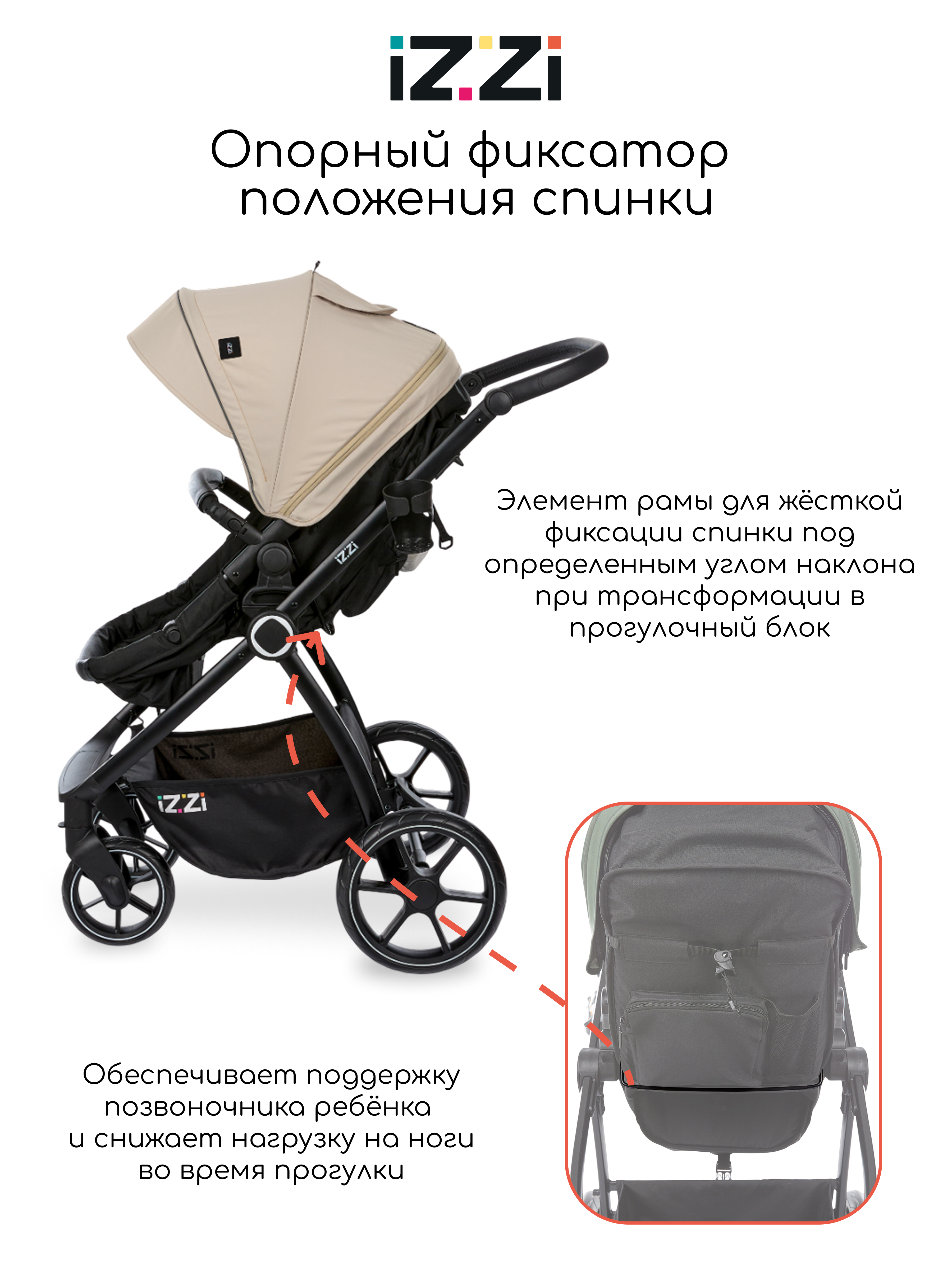 Коляска трансформер iZZi Универсальная бежевый - фото 11