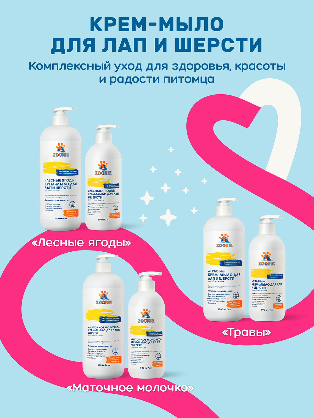 Крем-мыло для лап и шерсти ZOORIK лесные ягоды 500 мл - фото 10