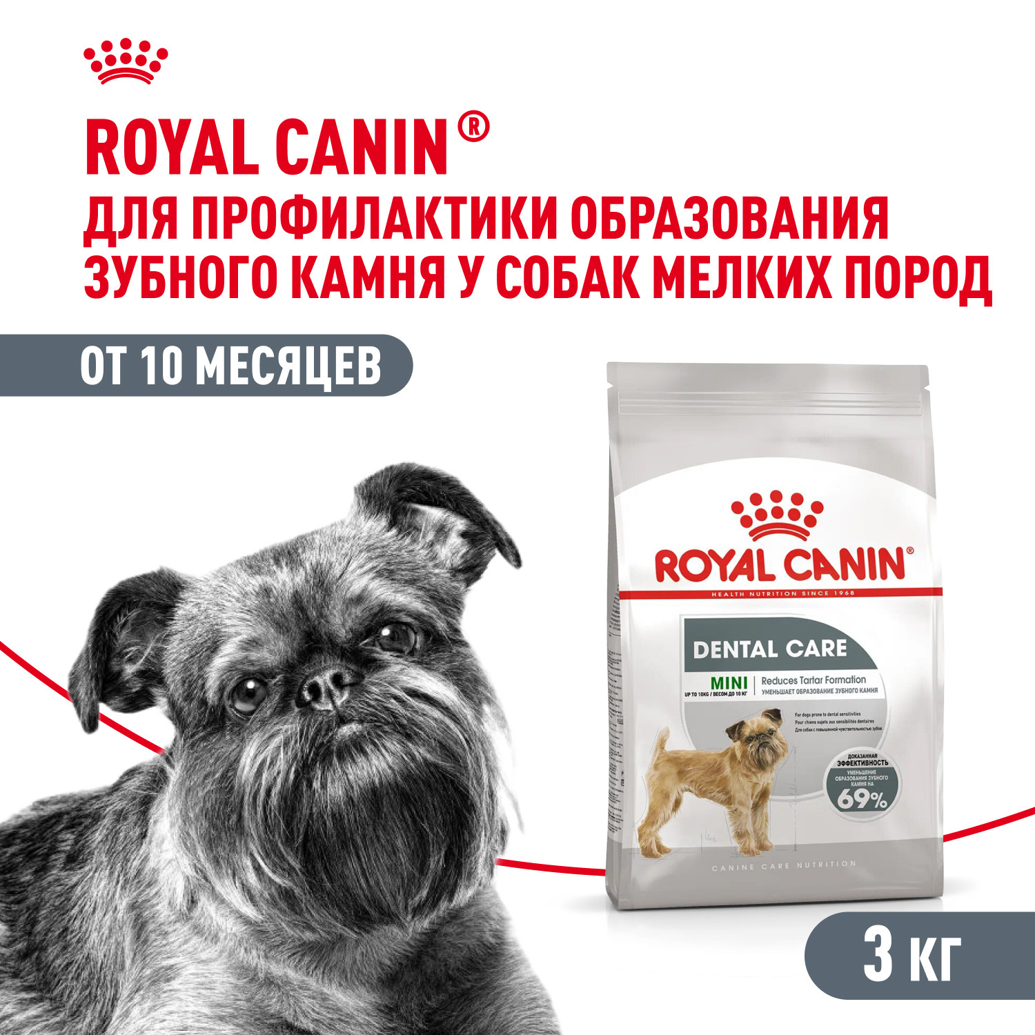 Корм для собак ROYAL CANIN Mini Dental мелких пород предрасположенных к образованию зубного камня 3кг - фото 1