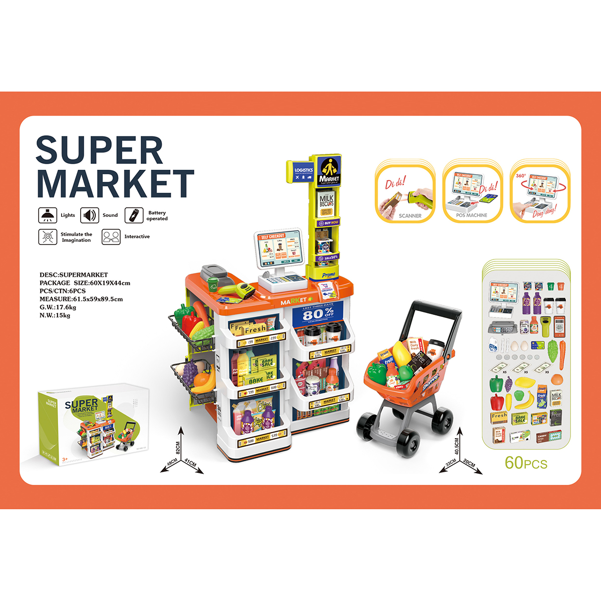 Игровой набор Veld Co касса, тележки и корзинки, прилавок, продукты - фото 23