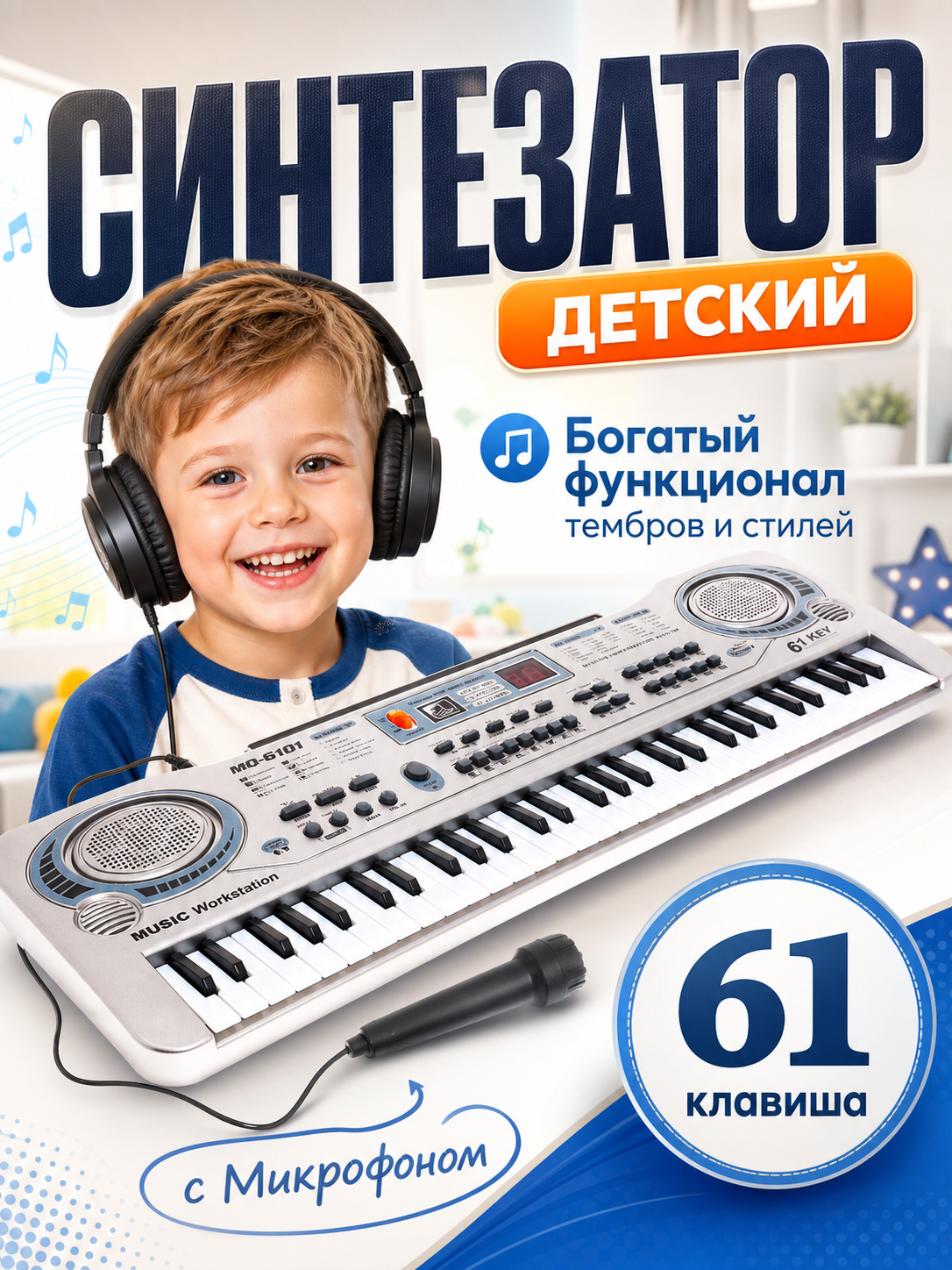 Изображение товара Детский музыкальный синтезатор BelliniToys 7824 с микрофоном для обучения и развития Изображение товара Детский музыкальный синтезатор BelliniToys 7824 с микрофоном для обучения и развития