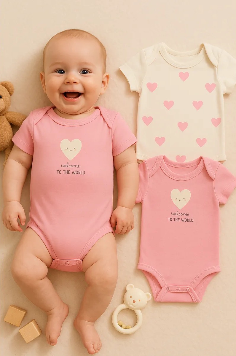 Боди 2 шт Mark Formelle (Марк Формэль) 13015-2/сердечки на молоке +розовый - фото 1