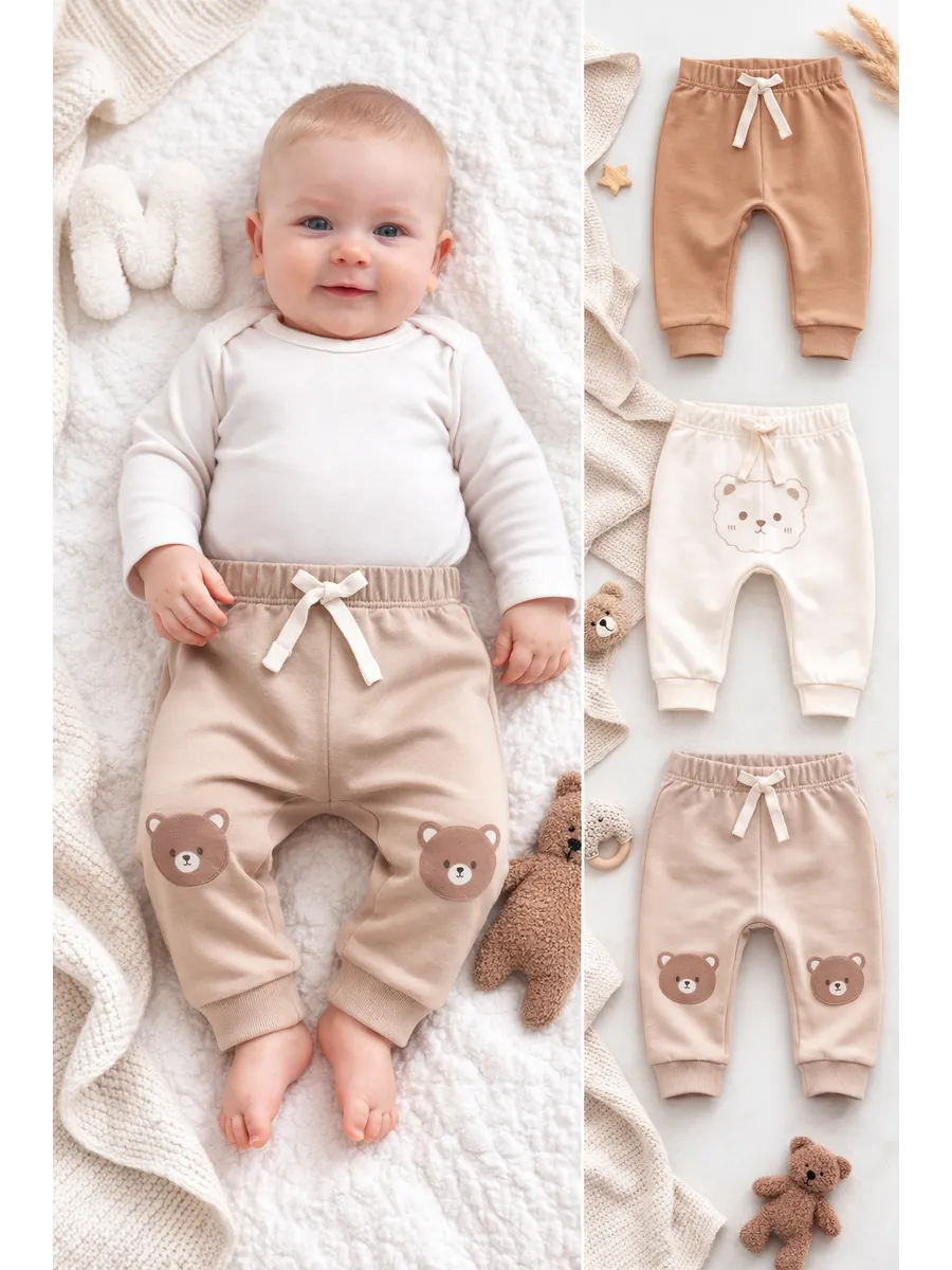 Штанишки 3 шт Mark Formelle (Марк Формэль) 85113-3/молочный +серо-коричневый +бежевый +печать - фото 2