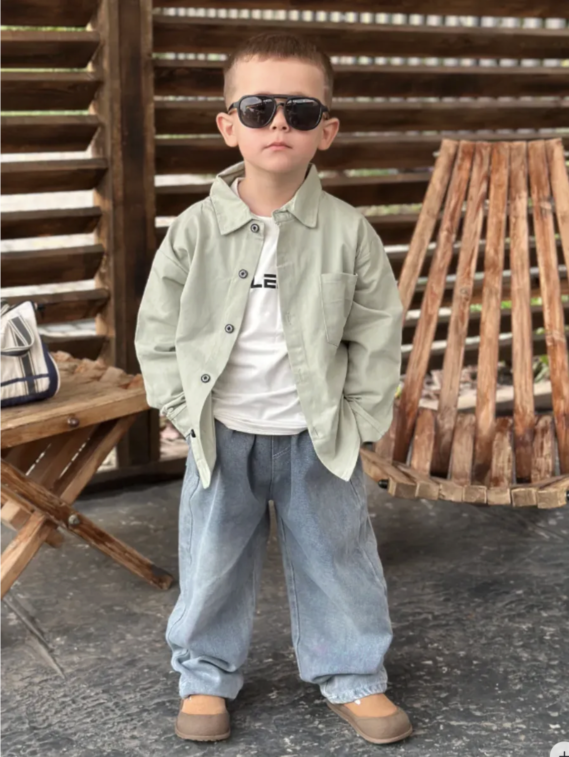 Костюм Everforkids тройка рубашка зеленая с джинсами - фото 8