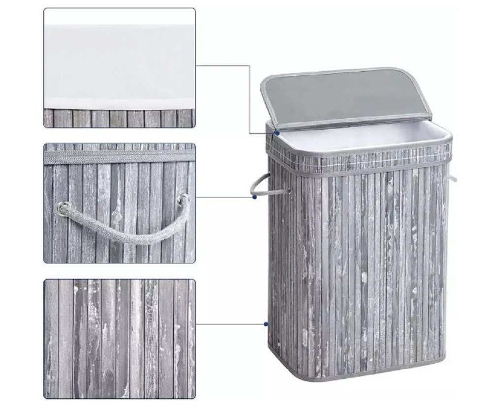 Корзина для белья ZDK Homium for Home Eco квадратная серый - фото 3