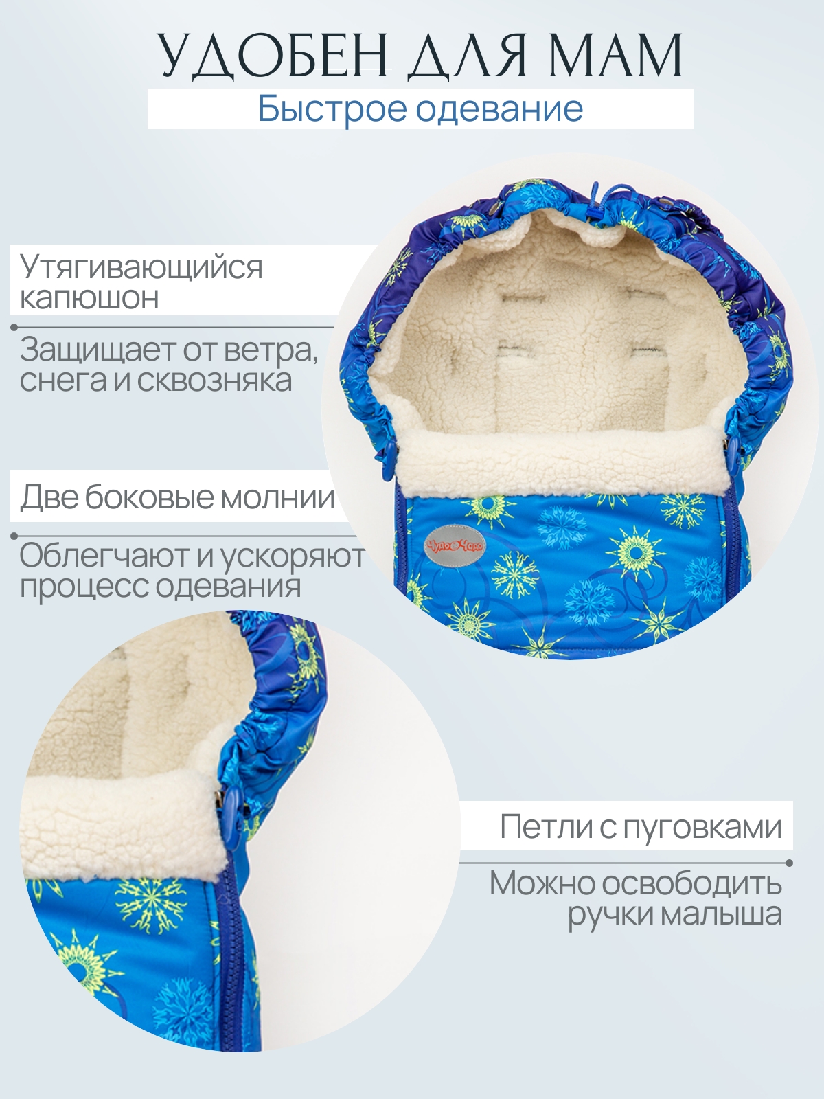 Конверт в коляску Чудо-Чадо New Classic синий - фото 3