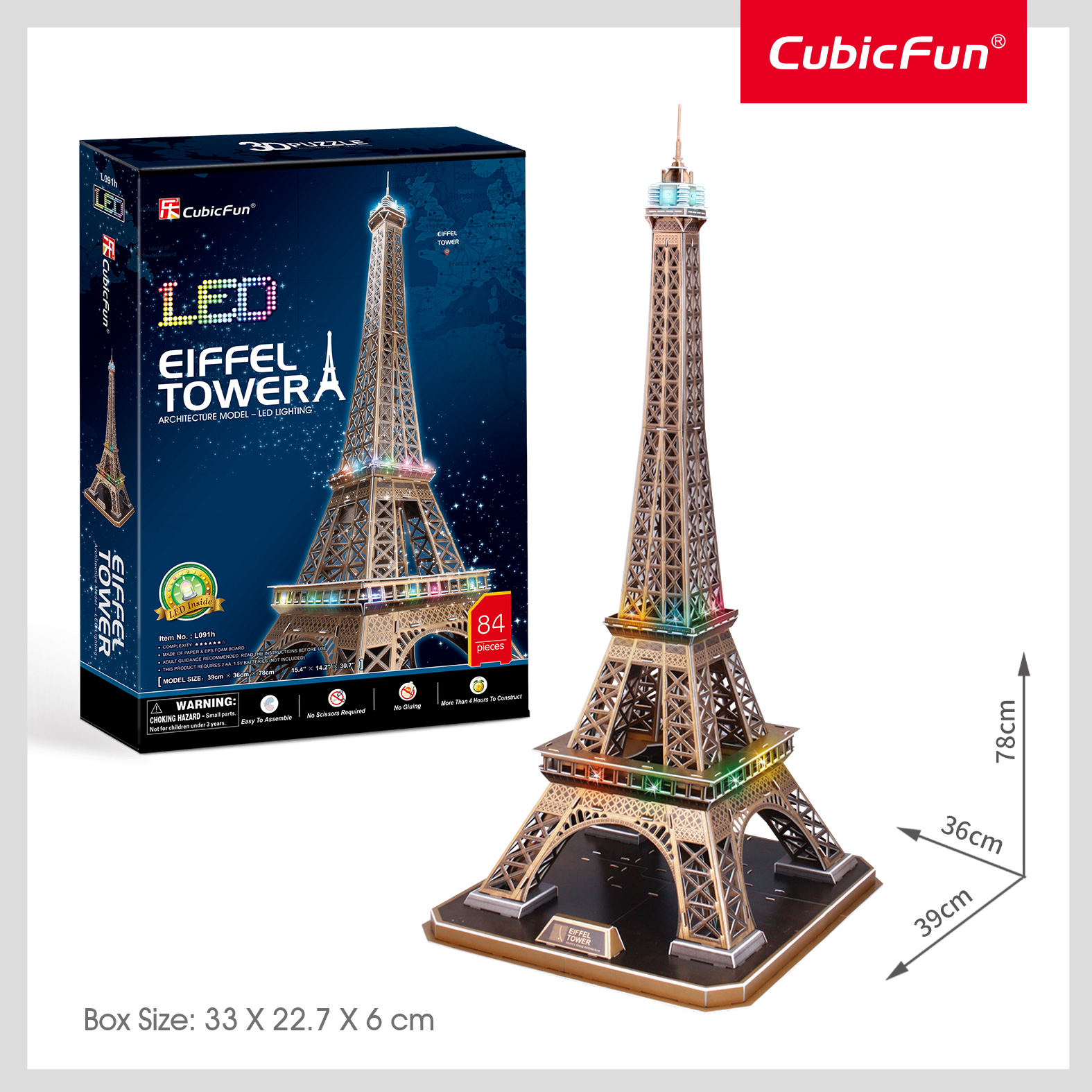 Пазл CubicFun Эйфелева башня Led подсветка 3D - фото 4