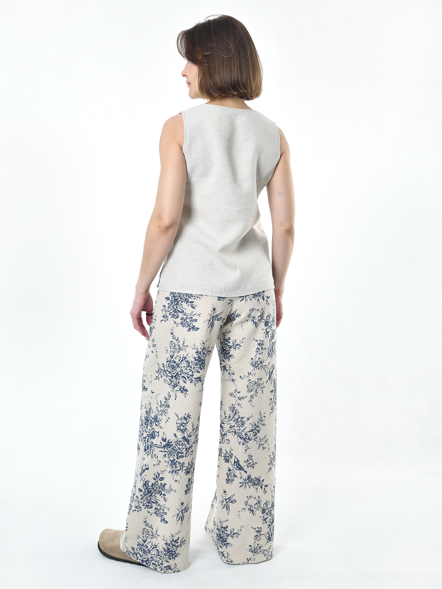 Брюки Льняная Горница бр020-02/бежевый-синий - фото 5