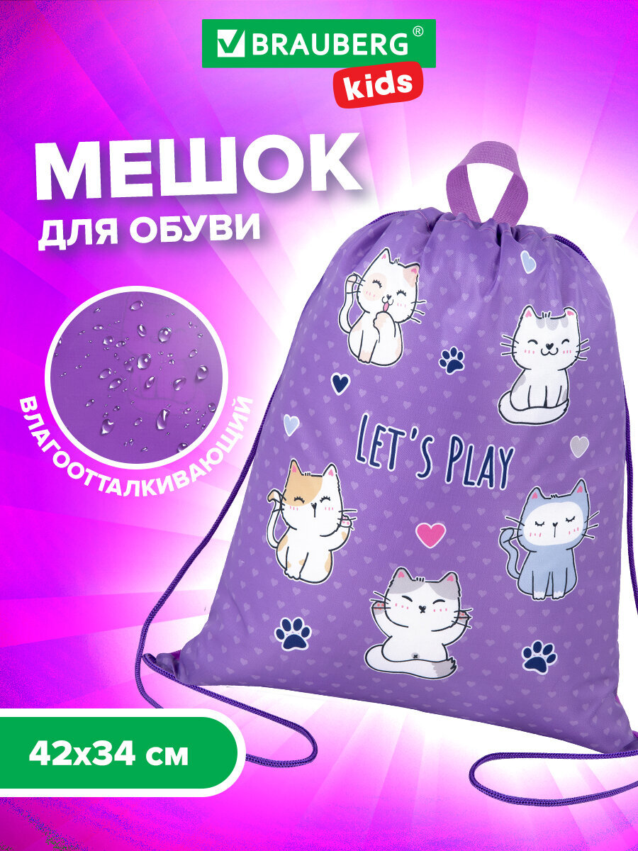 Изображение товара Мешок для обуви Brauberg KIDS с ярким дизайном Playing kittens 42х34 см