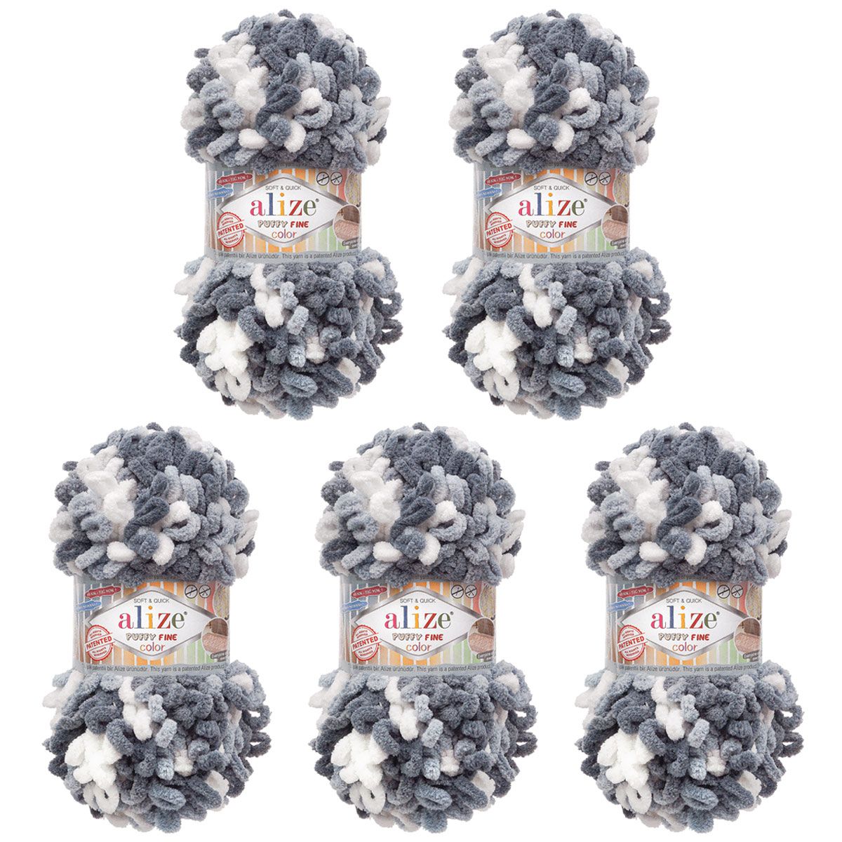 Пряжа для вязания Alize puffy fine color 100 г 14.5 м микрополиэстер плюшевая мягкая 5925 секционный 5 мотков - фото 5