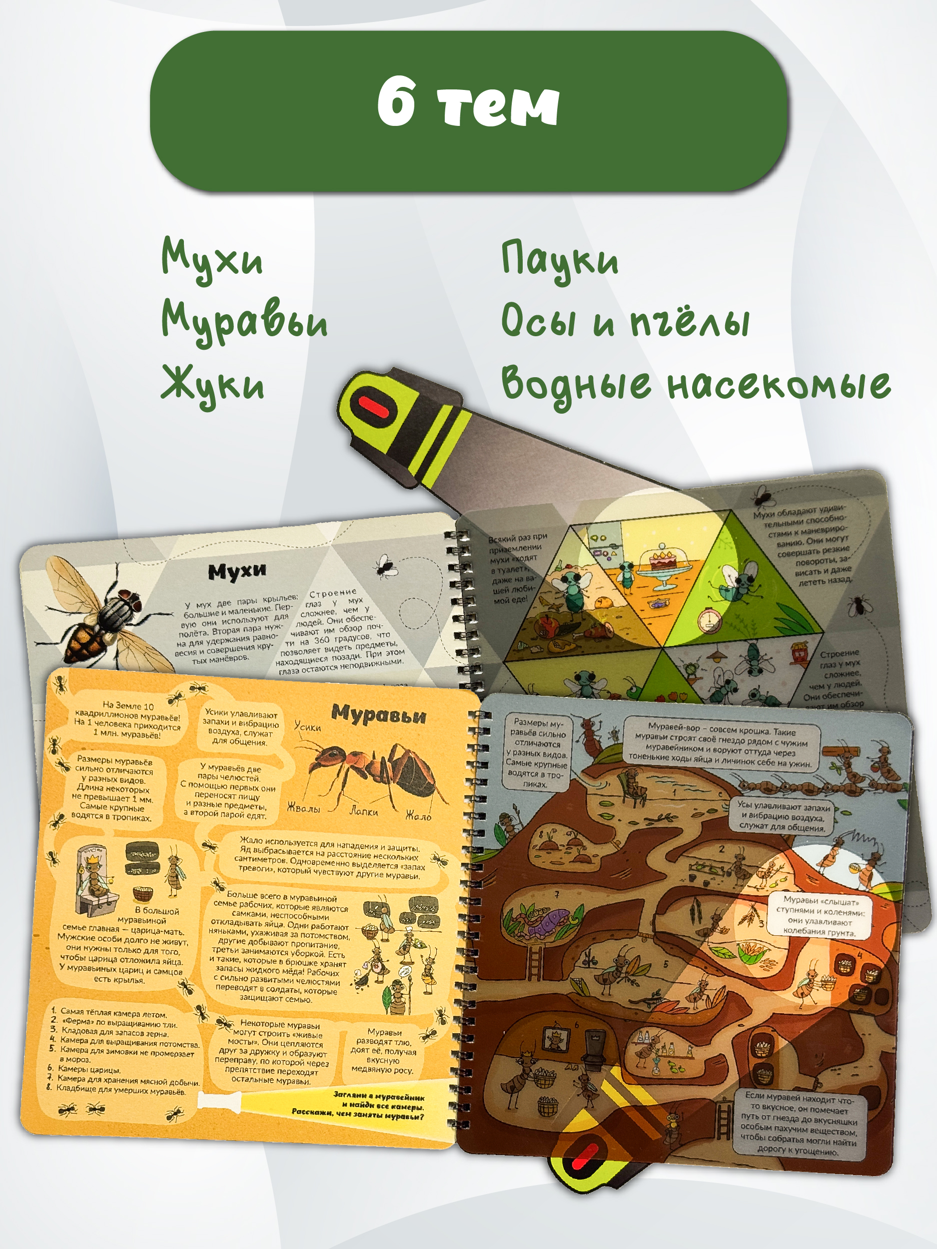 Книга с фонариком БимБиМон Мир насекомых - фото 4