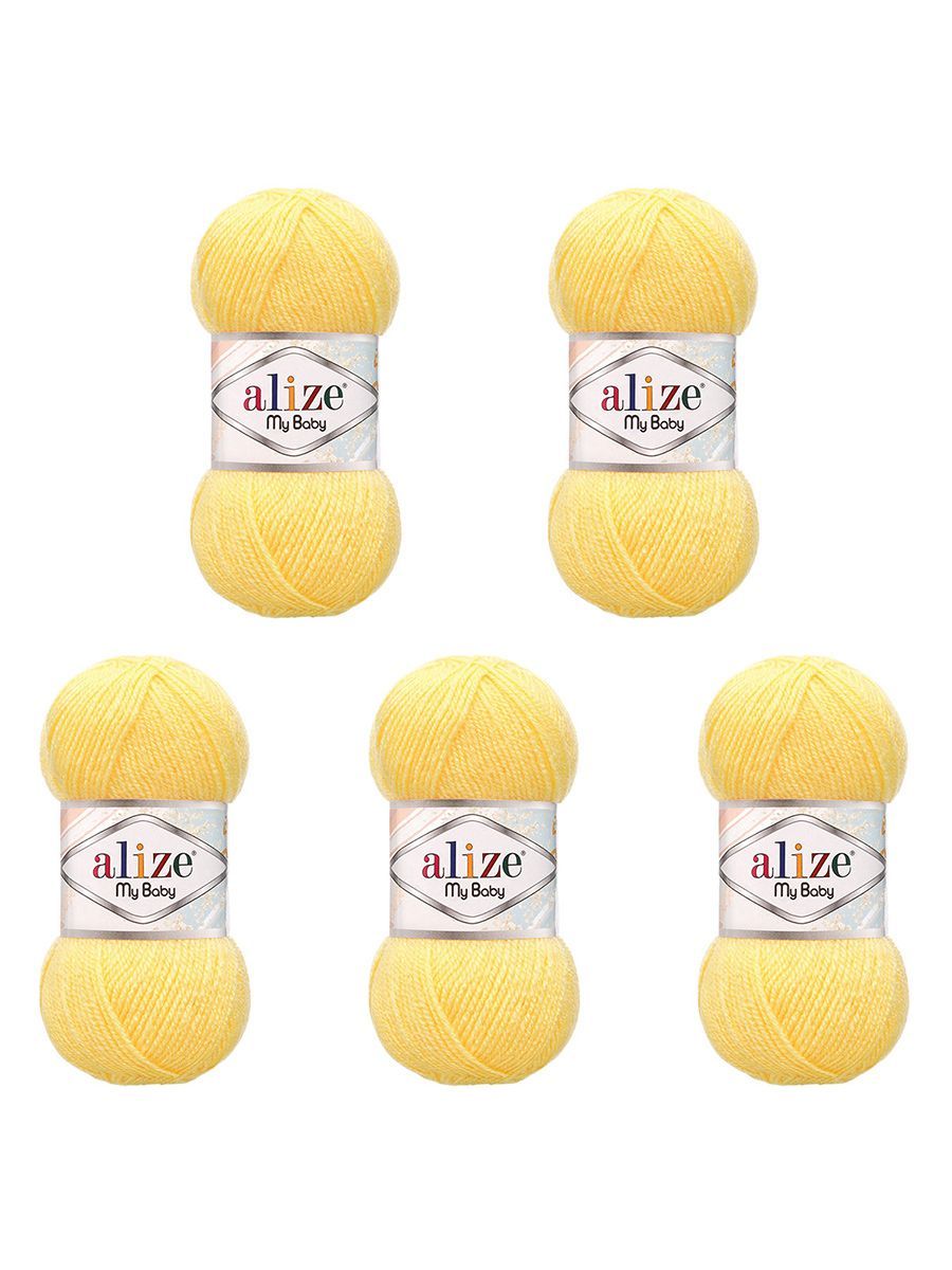 Пряжа для вязания Alize my baby 50 г 150 м акрил мягкая гипоаллергенная 187 лимонный 5 мотков - фото 6