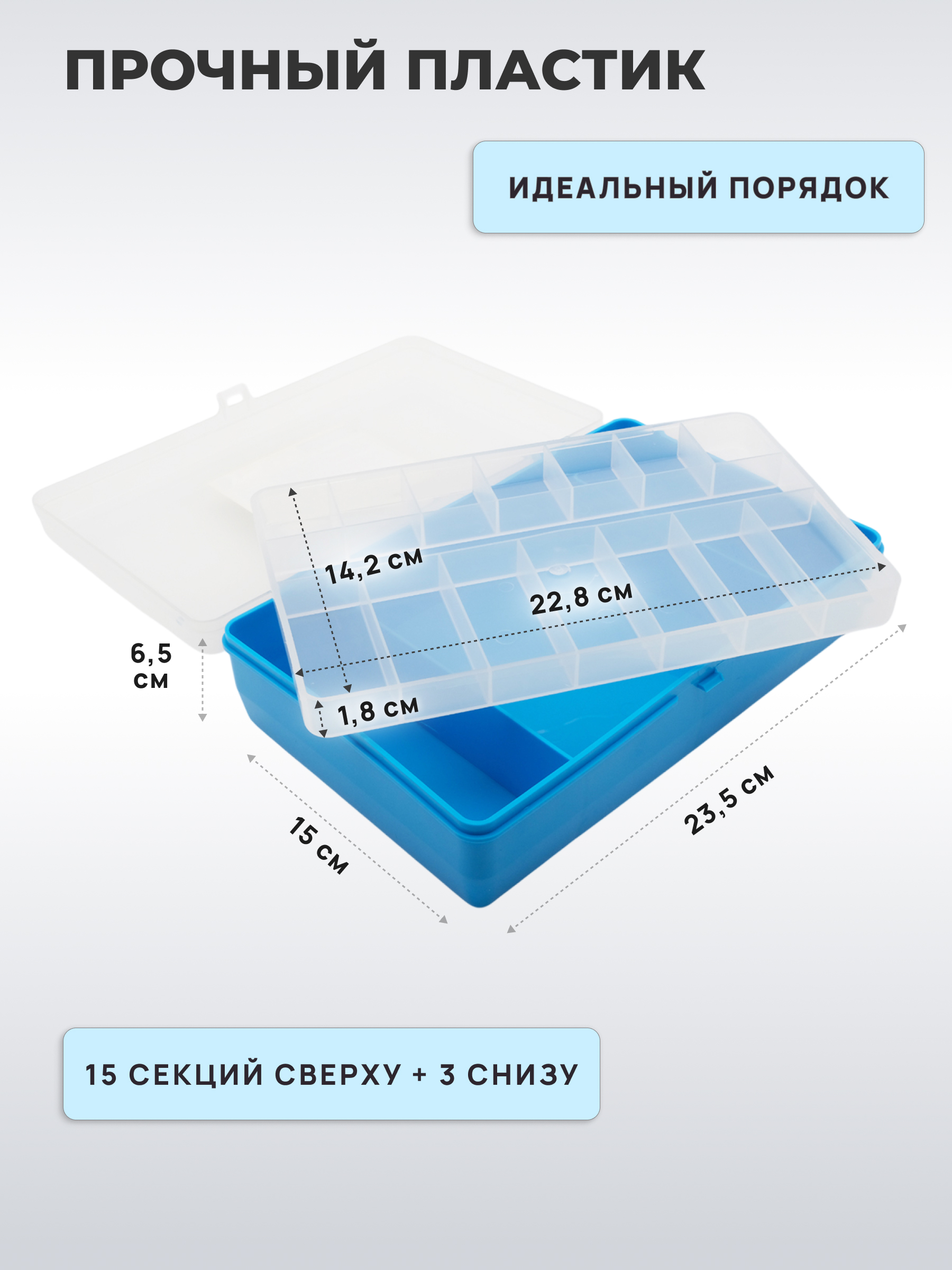 Контейнер - органайзер Айрис двухъярусный с крышкой 23.5 х 15 х 6.5 см голубой - фото 2