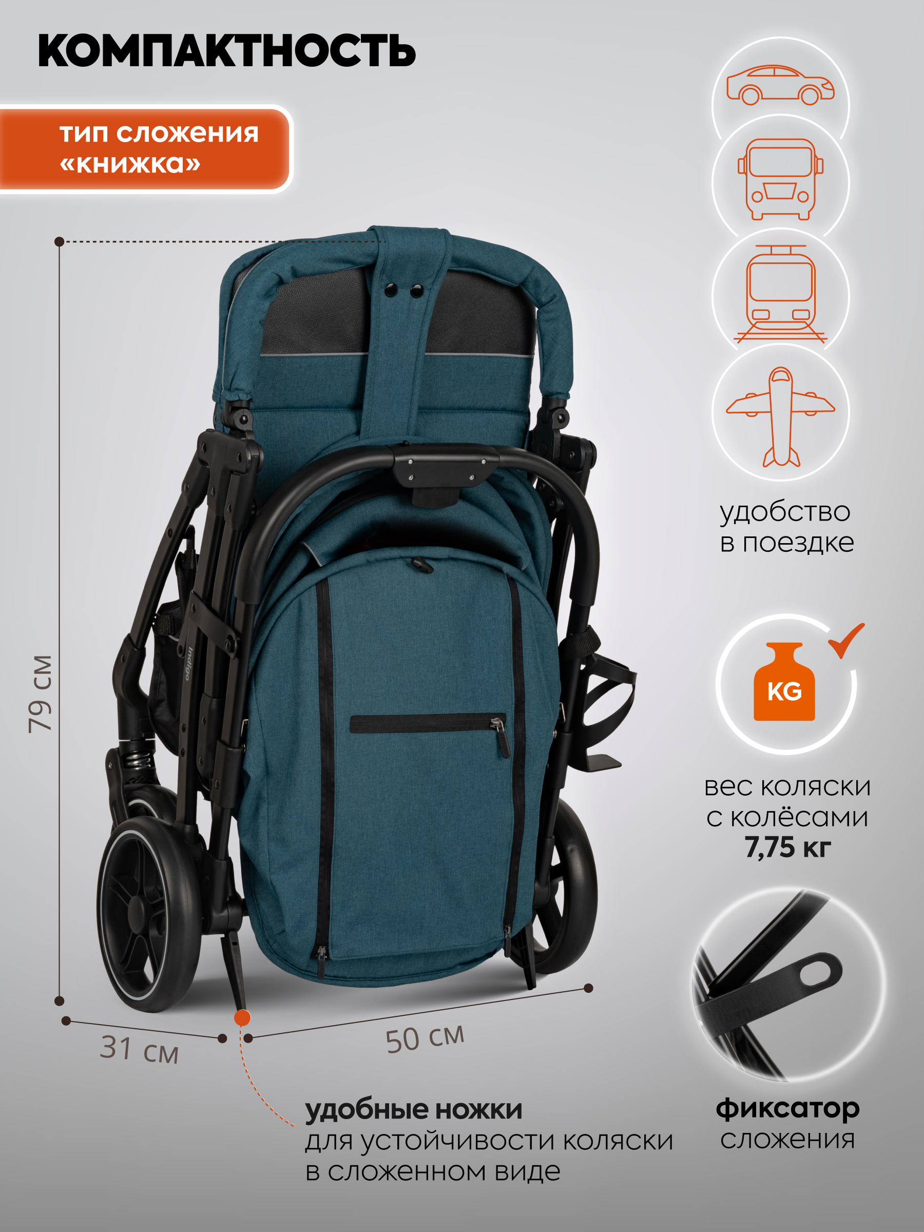 Коляска прогулочная Indigo Frost для путешествий синий синий - фото 9