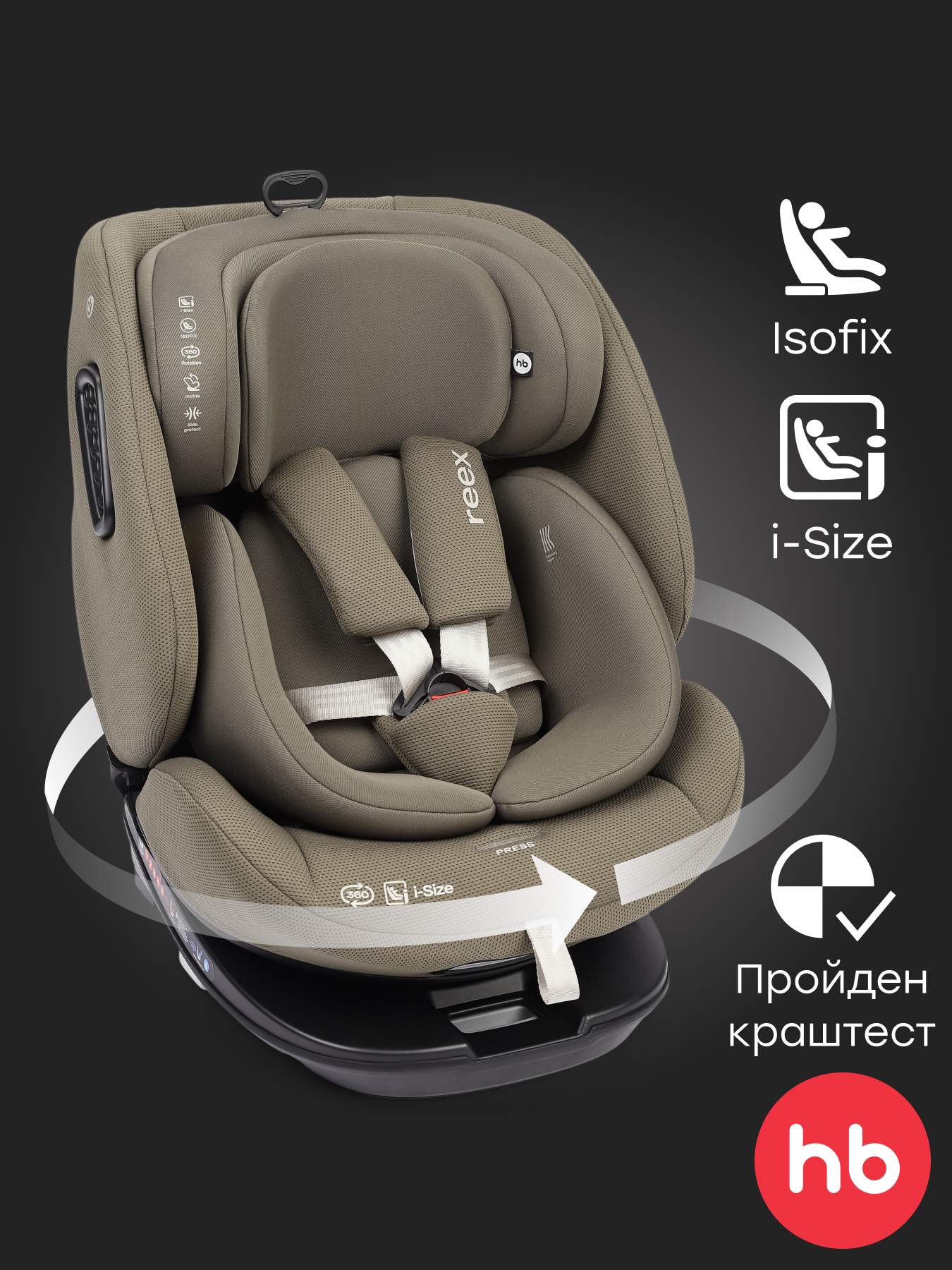 Автокресло Happy Baby Reex Isofix 0+/1/2/3 (0-36 кг) зеленый - фото 1
