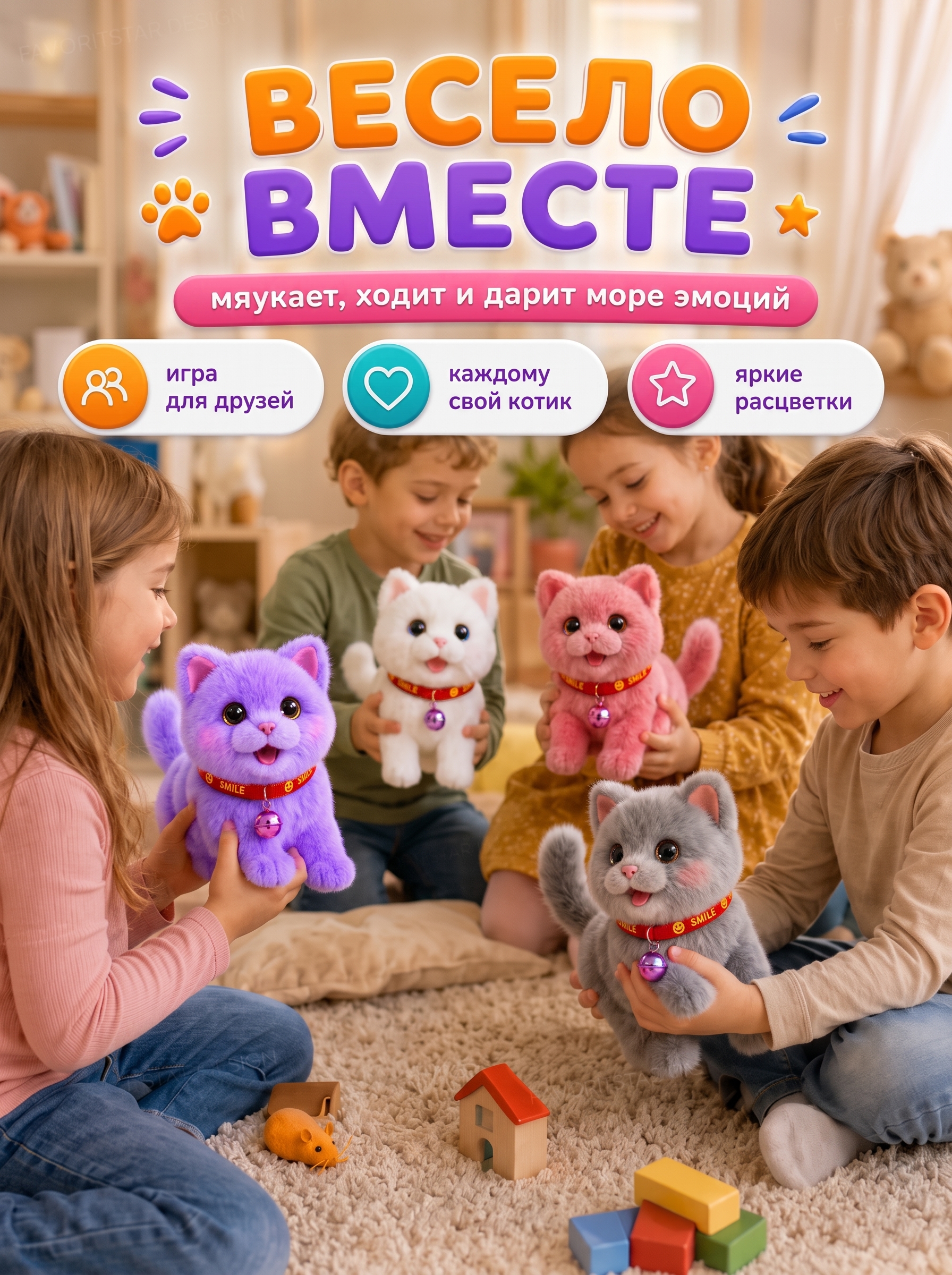 Мягкая игрушка FAVORITSTAR DESIGN Умный кот с мышкой - фото 7