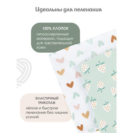 Пелёнка inlovery Восторг сердечки-клубника трикотаж 85х100 см 2 шт.