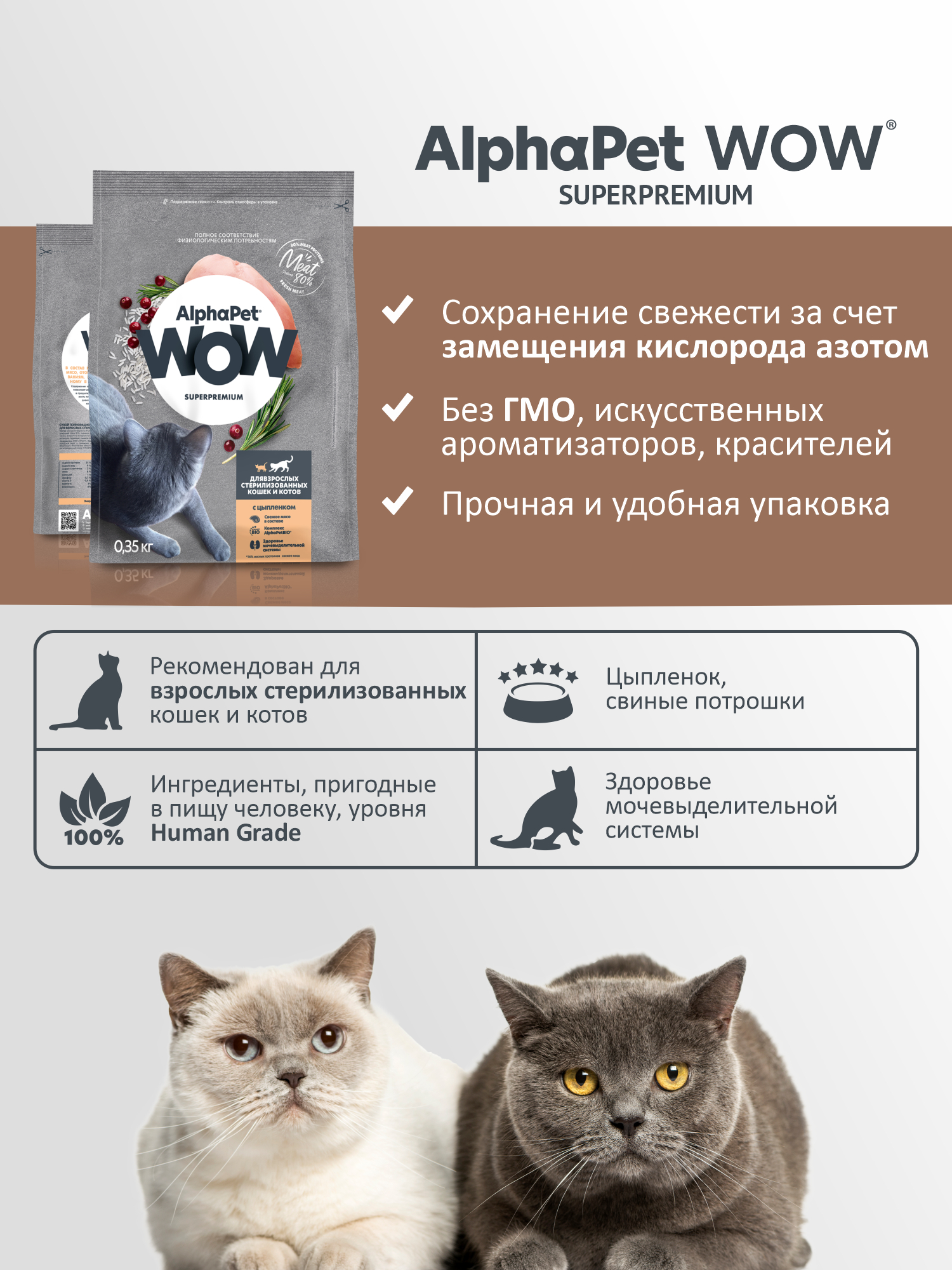 Сухой полнорационный корм AlphaPet c цыпленком для взрослых стерилизованных кошек и котов 0,35 кг - фото 3