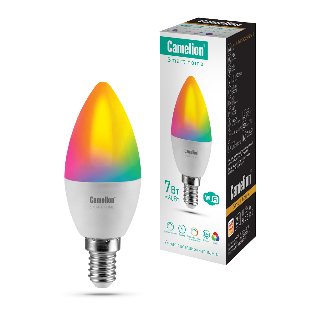 Лампа светодиодная Camelion LSH7/C35/RGBСW/Е14/WIFI - фото 1