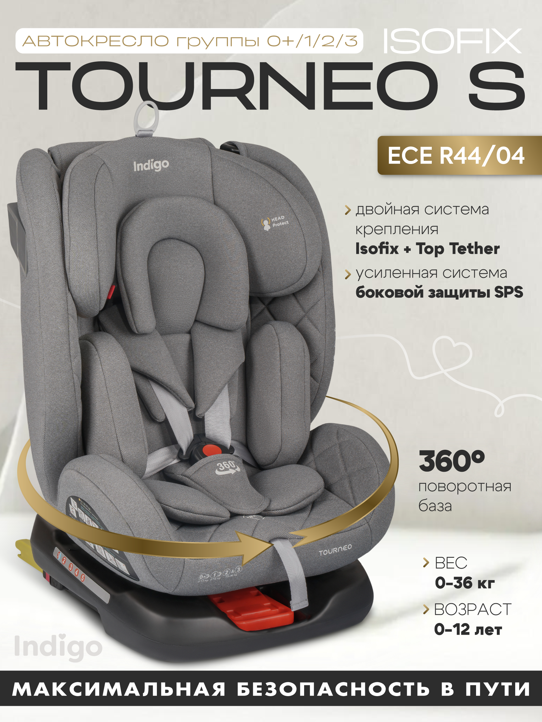 Автокресло Indigo Tourneo S Isofix 0+/1/2/3 (0-36 кг) серебряный - фото 2