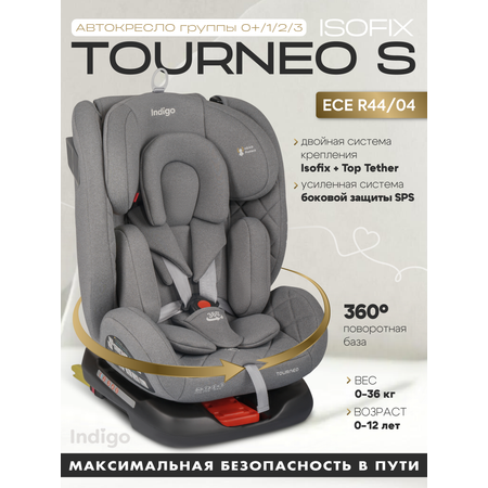 Автокресло Indigo Tourneo S Isofix 0+/1/2/3 (0-36 кг) серебряный
