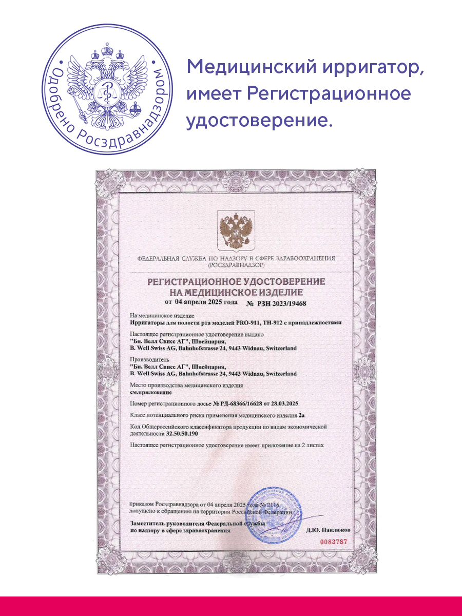 Ирригатор B.Well моноструйный 3 реж. - фото 16