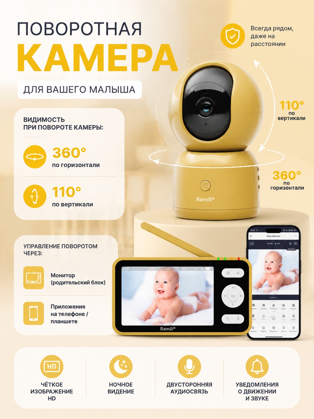 Видеоняня Ramili c монитором WiFi и без - фото 7