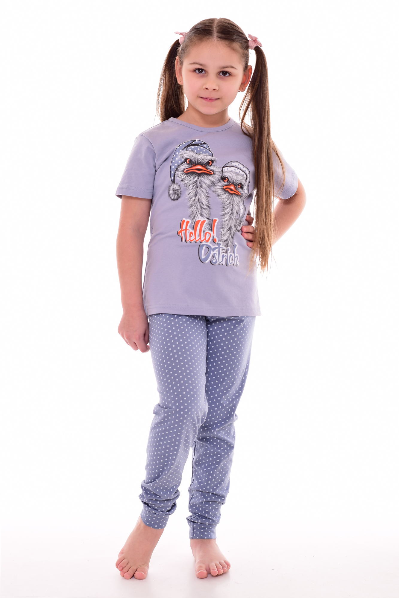 Пижама Новое кимоно 7-283 (серый) Страусы - фото 2