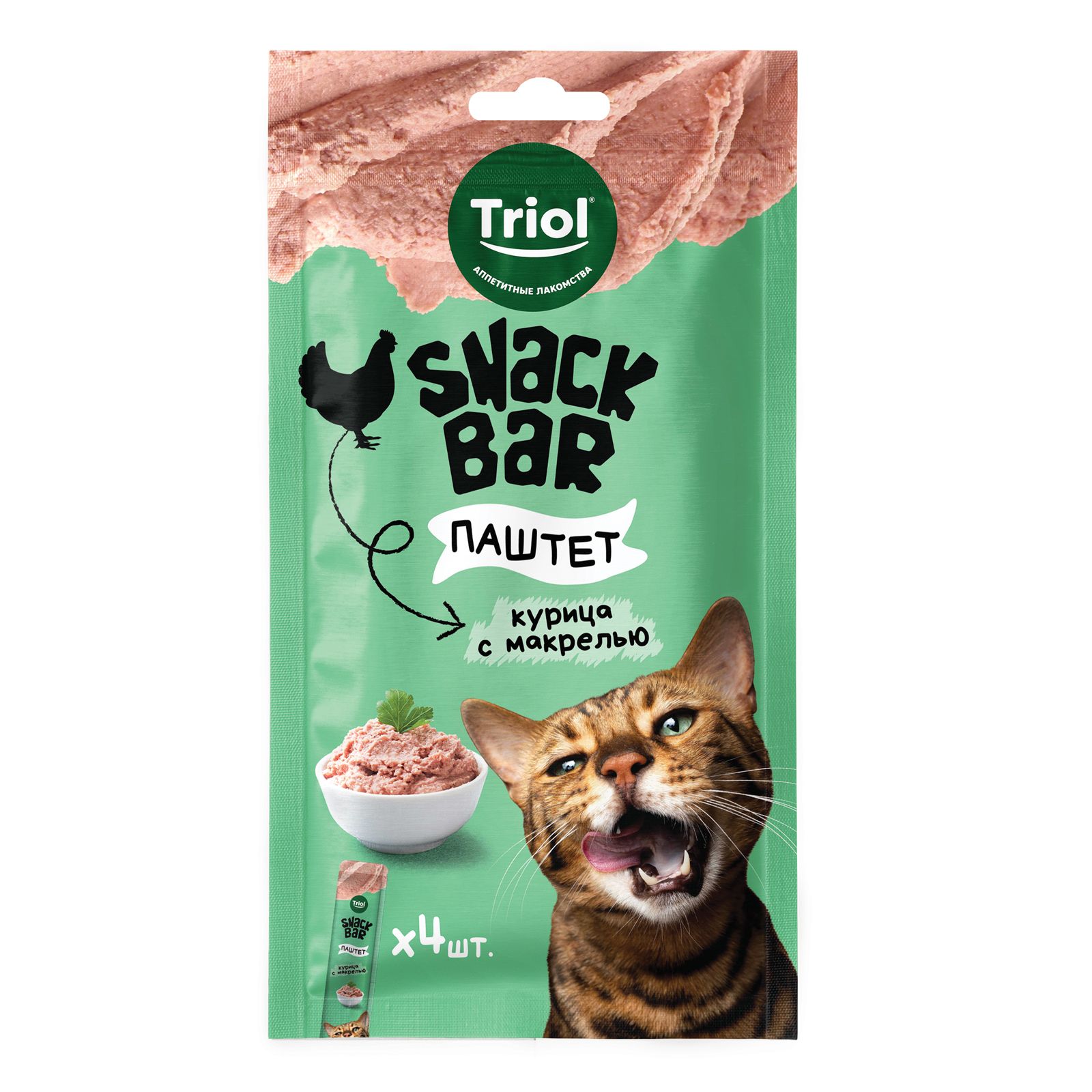 Лакомство для кошек Triol Snack Bar 40г паштет из курицы с макрелью - фото 1
